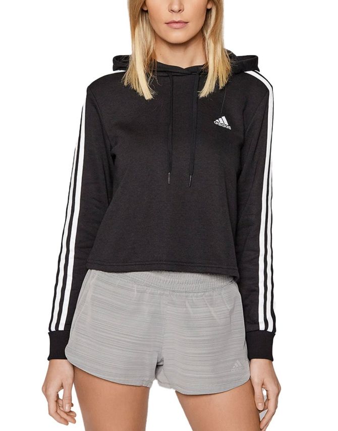 ADIDAS Essentials 3-Stripes Cropped Hoodie Black