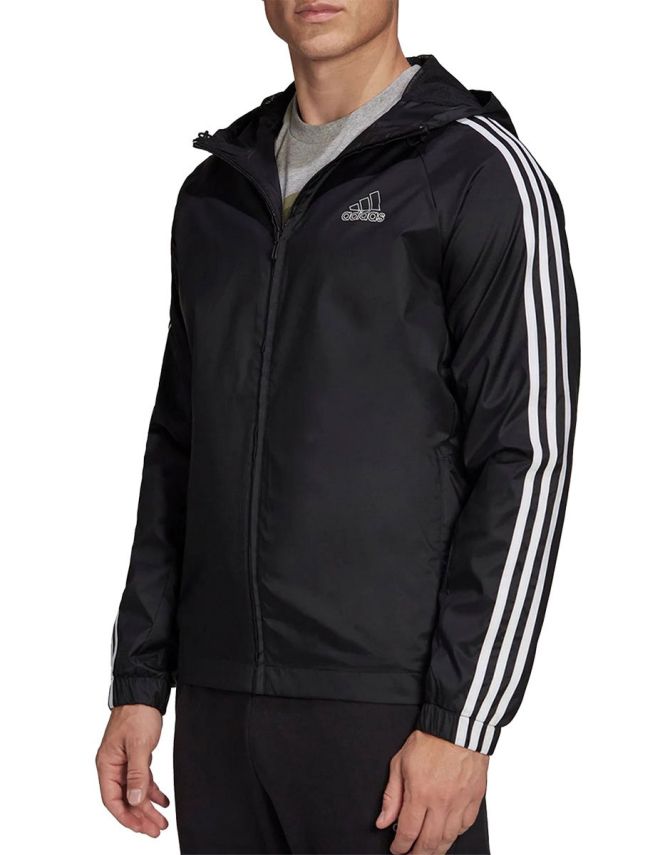 ADIDAS Essentials 3-Stripes Hooded Windbreaker Black